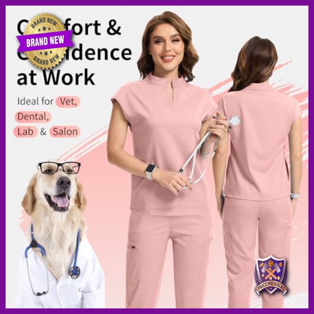 Women's Medical Scrub Set, Stretch Polyester, Stand-Up Collar, Size XXL - Picture 6 of 7
